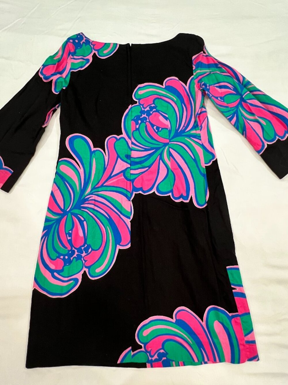 Lilly Pulitzer Size 4 Black Pink Floral 3/4 Sleeve Shift Dress